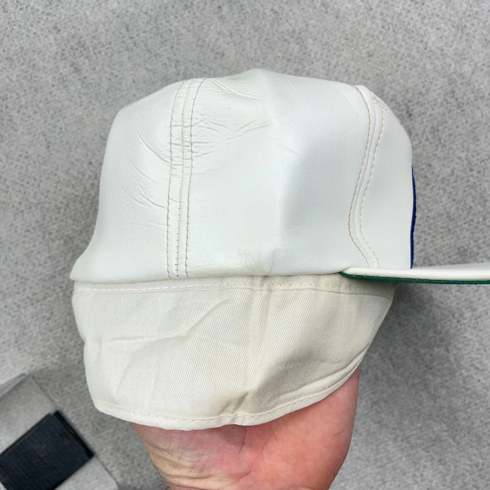 Vintage Columbia Feeds Trapper Hat Cap Trucker White Leather Patch 80s Made USA